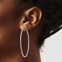 14K White Gold Diamond-Cut Square Tube Endless Hoop Earrings - 55mm Length by 0