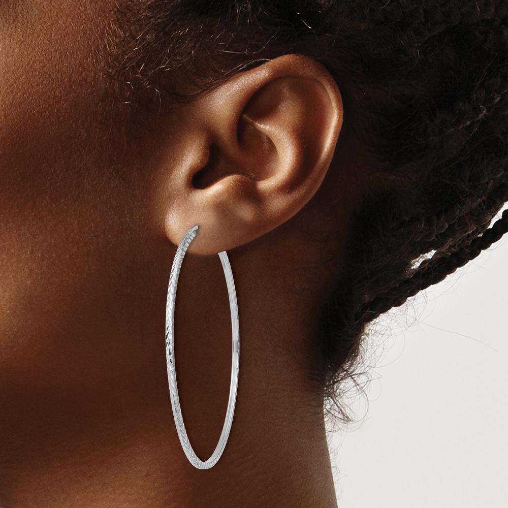 14K White Gold Diamond-Cut Square Tube Endless Hoop Earrings - 55mm Length by 0