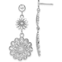 14K White Gold Diamond-Cut Sunflower Style Double Drop Earrings - Rhodium Plated by 0