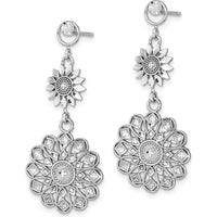 14K White Gold Diamond-Cut Sunflower Style Double Drop Earrings - Rhodium Plated by 0