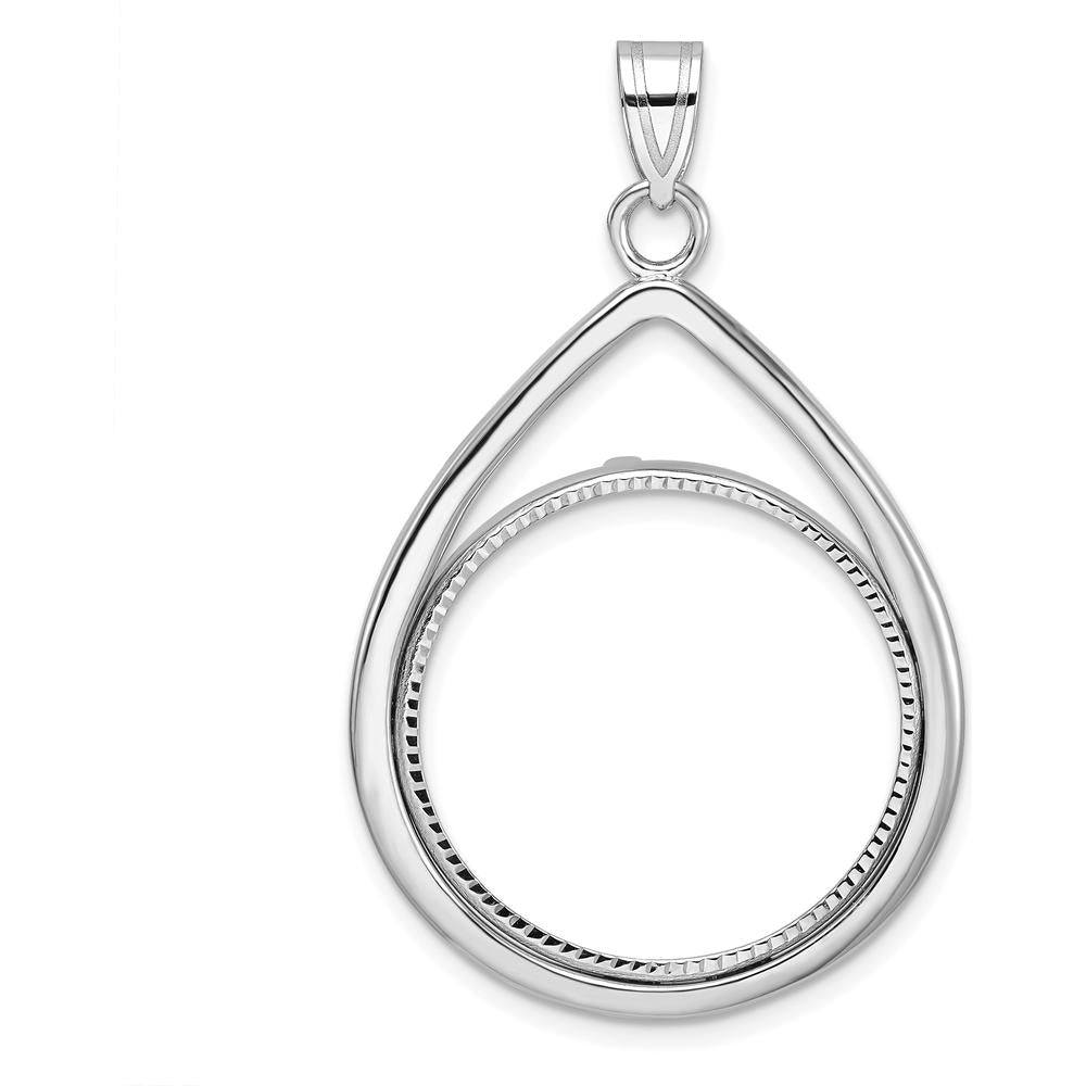 14K White Gold Diamond-Cut Teardrop Coin Bezel Pendant for 1/4 oz. American Eagle Coin - Polished Finish by Numis Coin Jewelry