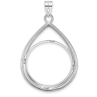 14K White Gold Diamond-Cut Teardrop Coin Bezel Pendant for 1/4 oz. American Eagle Coin - Polished Finish by Numis Coin Jewelry