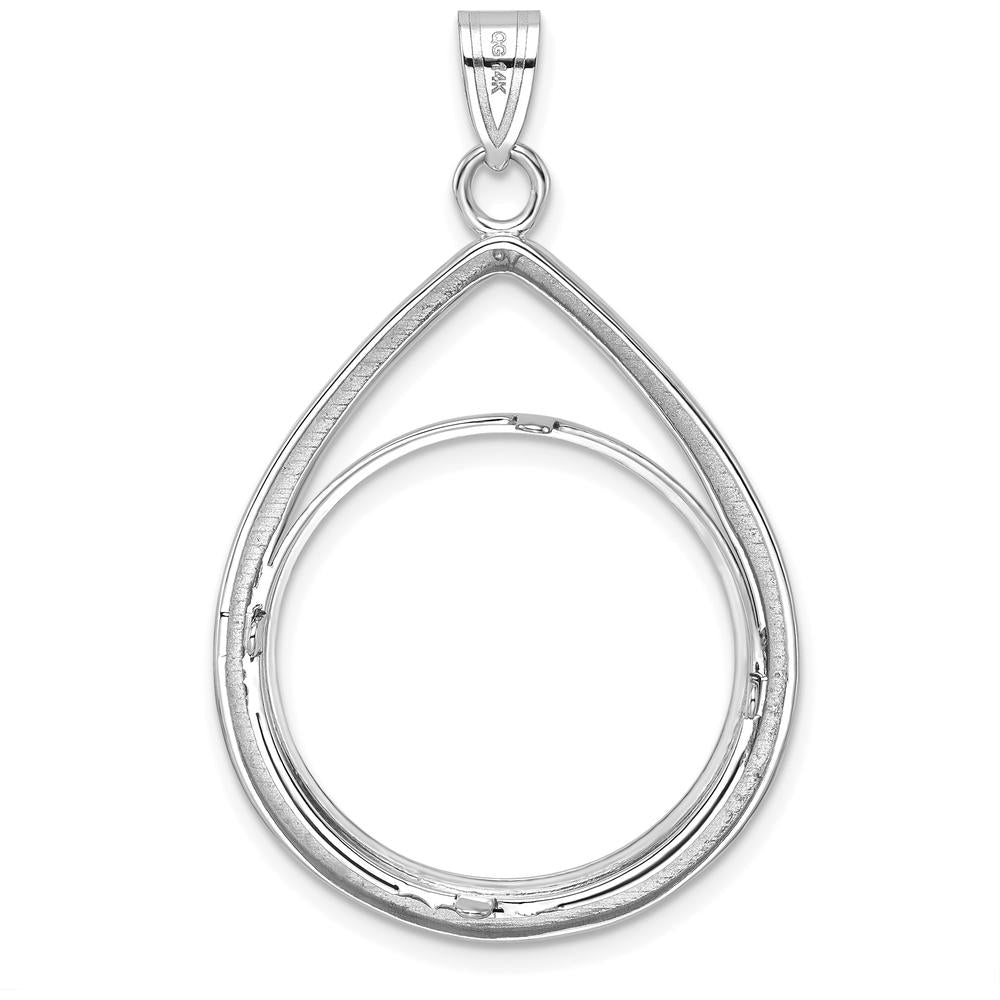 14K White Gold Diamond-Cut Teardrop Coin Bezel Pendant for 1/4 oz. American Eagle Coin - Polished Finish by Numis Coin Jewelry