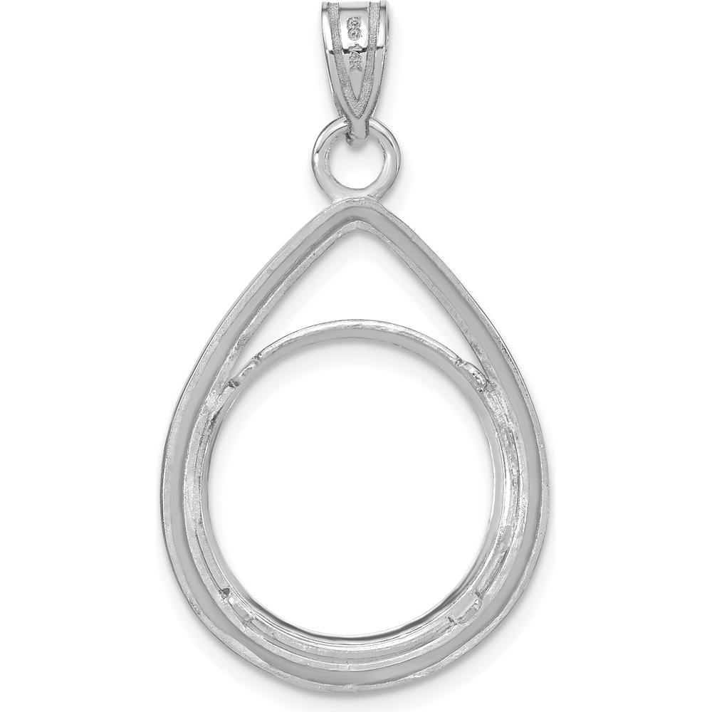 14K White Gold Diamond-Cut Teardrop Coin Bezel Pendant with Prong Setting for 1/10 oz. American Eagle Coin by Numis Coin Jewelry