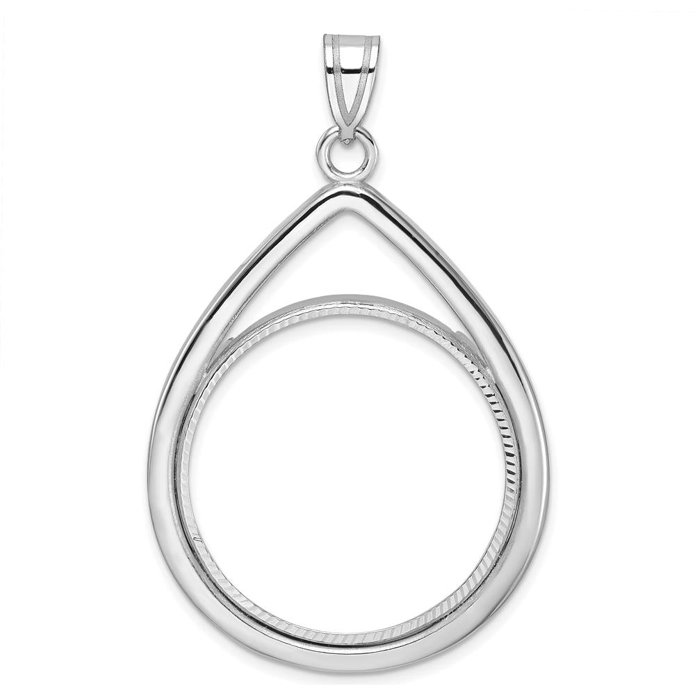 14K White Gold Diamond-Cut Teardrop Pendant with Coin Bezel for 1/2 oz. American Eagle Coin Holder - Polished Finish by Numis Coin Jewelry