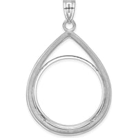 14K White Gold Diamond-Cut Teardrop Pendant with Coin Bezel for 1/2 oz. American Eagle Coin Holder - Polished Finish by Numis Coin Jewelry