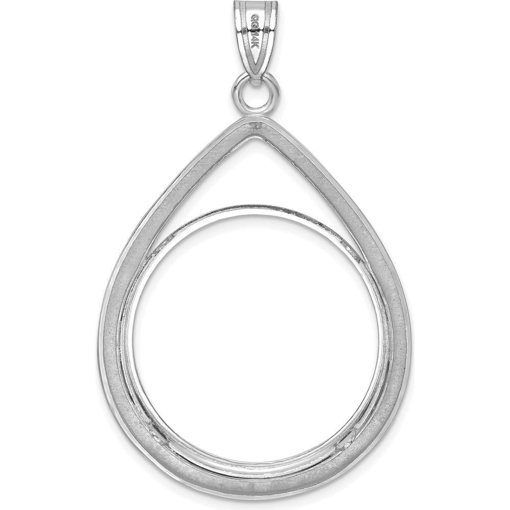 14K White Gold Diamond-Cut Teardrop Pendant with Coin Bezel for 1/2 oz. American Eagle Coin Holder - Polished Finish by Numis Coin Jewelry