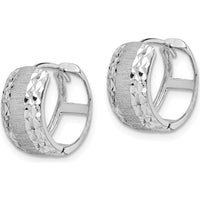 14K White Gold Diamond-Cut Textured Hoop Earrings - 14.15mm Length, 13.2mm Width by 0