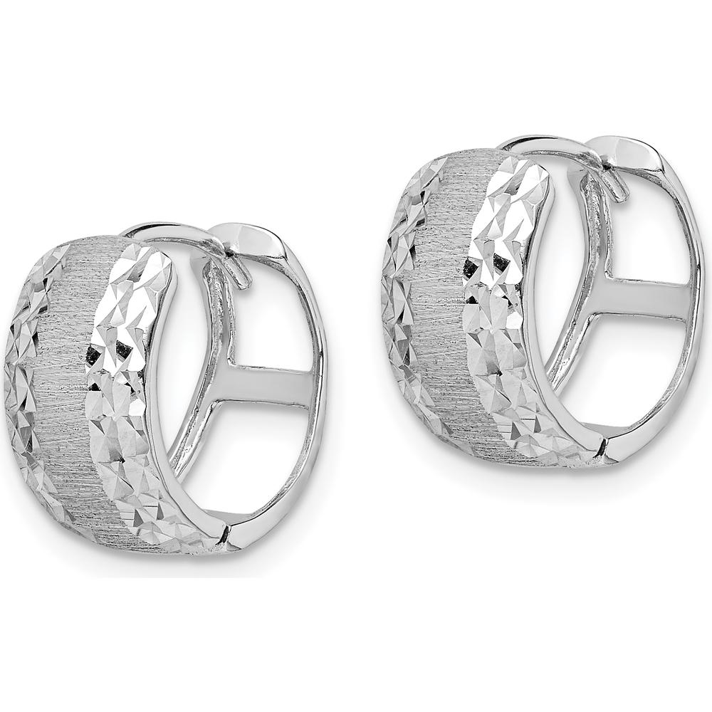 14K White Gold Diamond-Cut Textured Hoop Earrings - 14.15mm Length, 13.2mm Width by 0
