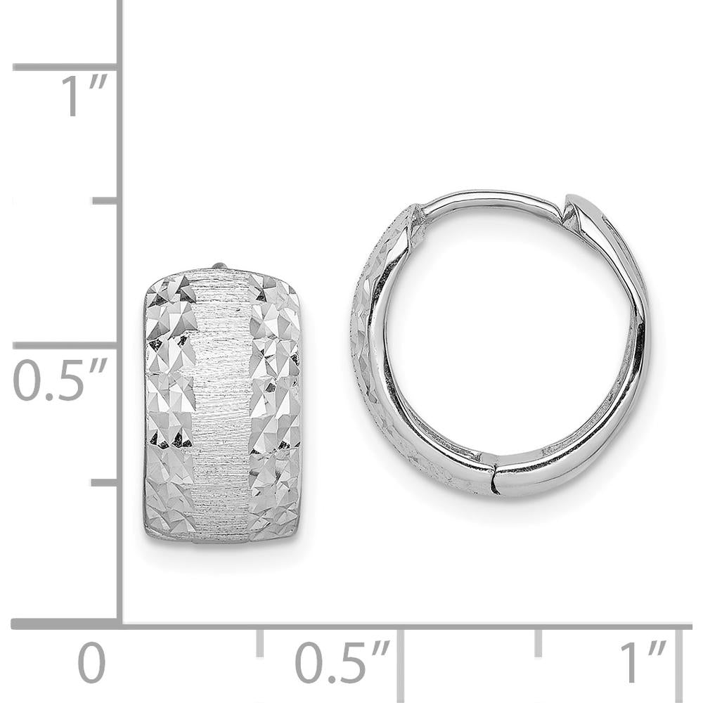 14K White Gold Diamond-Cut Textured Hoop Earrings - 14.15mm Length, 13.2mm Width by 0
