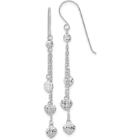 14K White Gold Diamond-Cut Triple Heart Dangle Earrings - 1.00 Carat Total Diamond-Cut Texture by 0