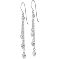 14K White Gold Diamond-Cut Triple Heart Dangle Earrings - 1.00 Carat Total Diamond-Cut Texture by 0