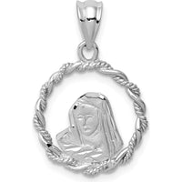 14K White Gold Diamond-cut Virgin Mary Pendant with Polished & Brushed Finish by Oro Pregiato