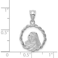 14K White Gold Diamond-cut Virgin Mary Pendant with Polished & Brushed Finish by Oro Pregiato
