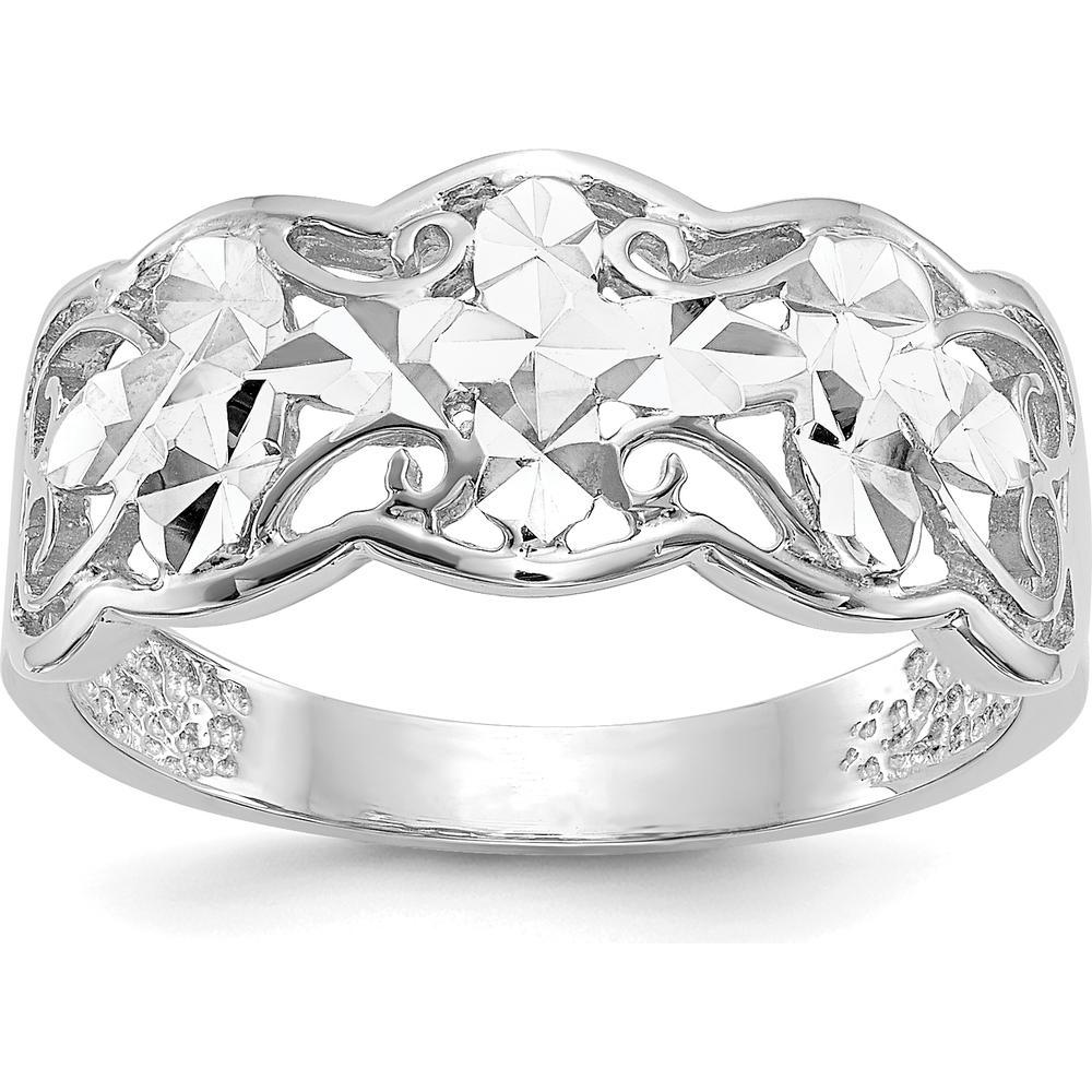 14K White Gold Diamond-cut Wave Fashion Ring with Tapered Band by Oro Pregiato