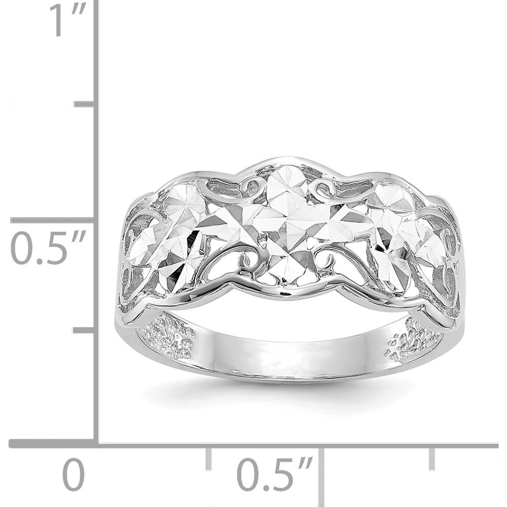 14K White Gold Diamond-cut Wave Fashion Ring with Tapered Band by Oro Pregiato