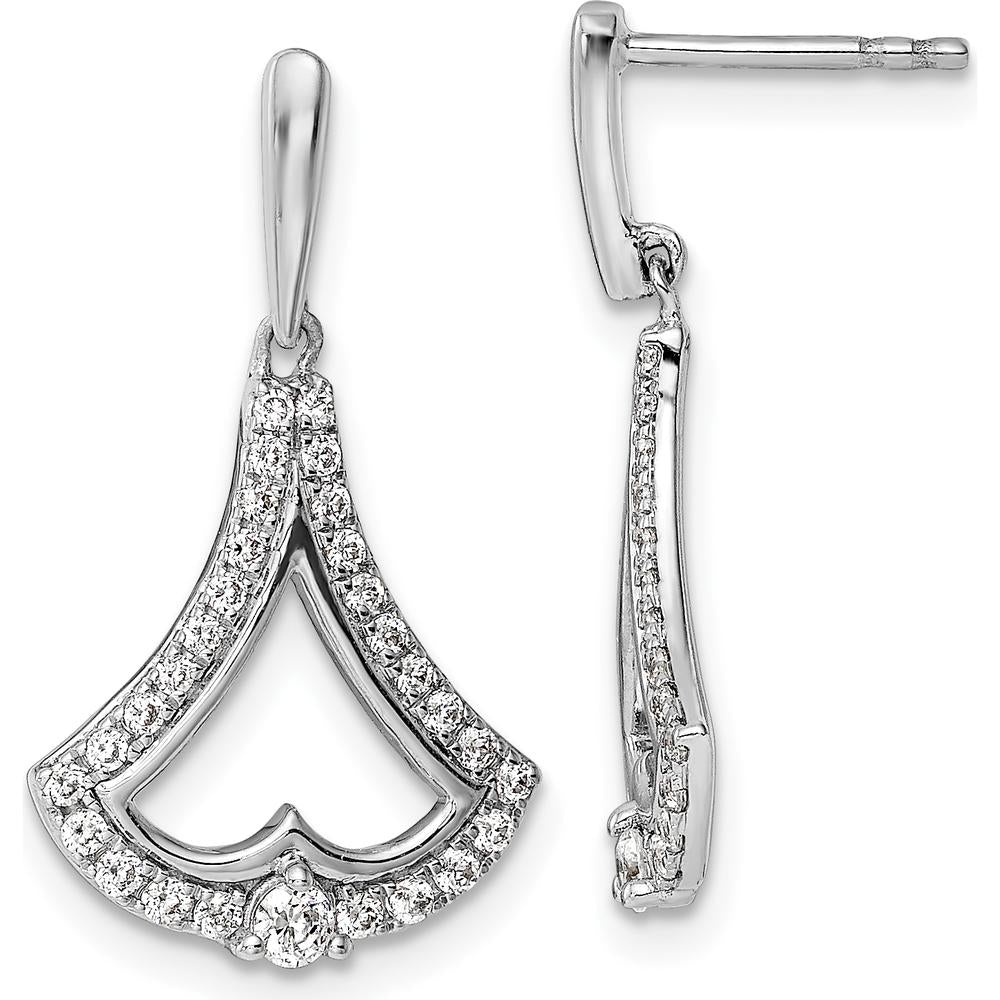 14K White Gold Diamond Dangle Earrings with Round-Cut Diamonds - 0.513 Carat Total Diamond Weight by Oro Pregiato