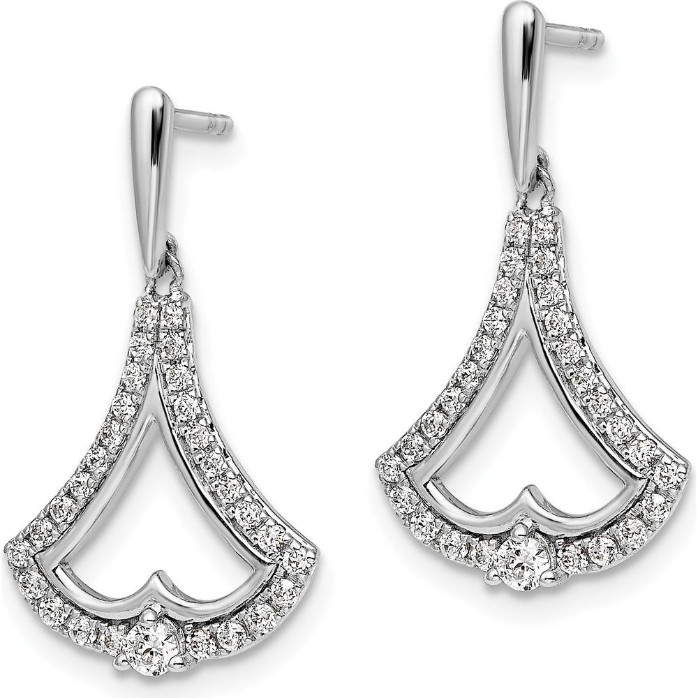 14K White Gold Diamond Dangle Earrings with Round-Cut Diamonds - 0.513 Carat Total Diamond Weight by Oro Pregiato