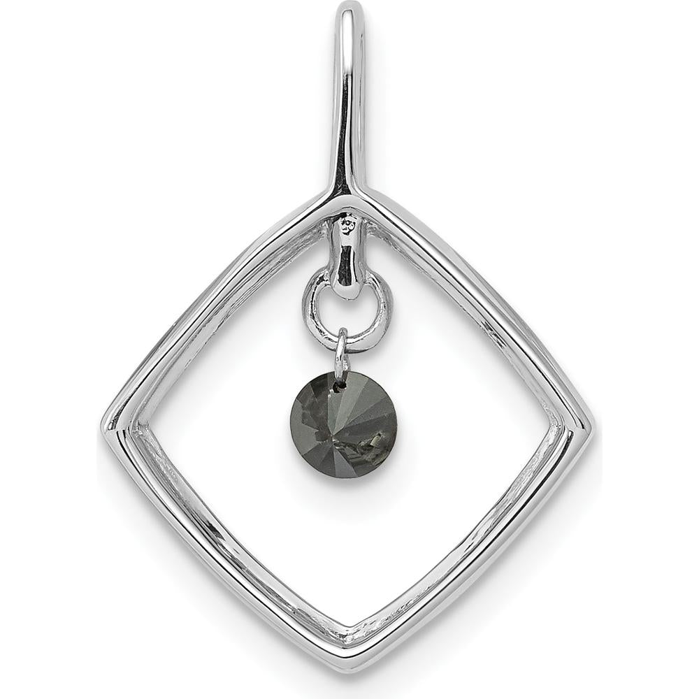 14K White Gold Diamond Dangle Square Pendant with 0.15 Carat Round Black Diamond by Monteluci Fine Jewelry