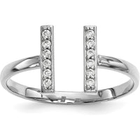 14K White Gold Diamond Double Bar Ring with 12 Round Diamonds - 0.096 Carat Total Diamond Weight by Oro Pregiato