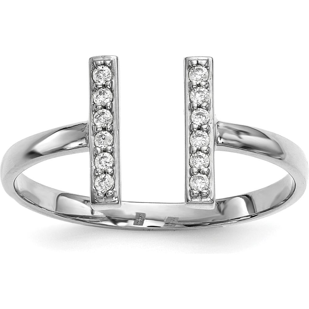 14K White Gold Diamond Double Bar Ring with 12 Round Diamonds - 0.096 Carat Total Diamond Weight by Oro Pregiato