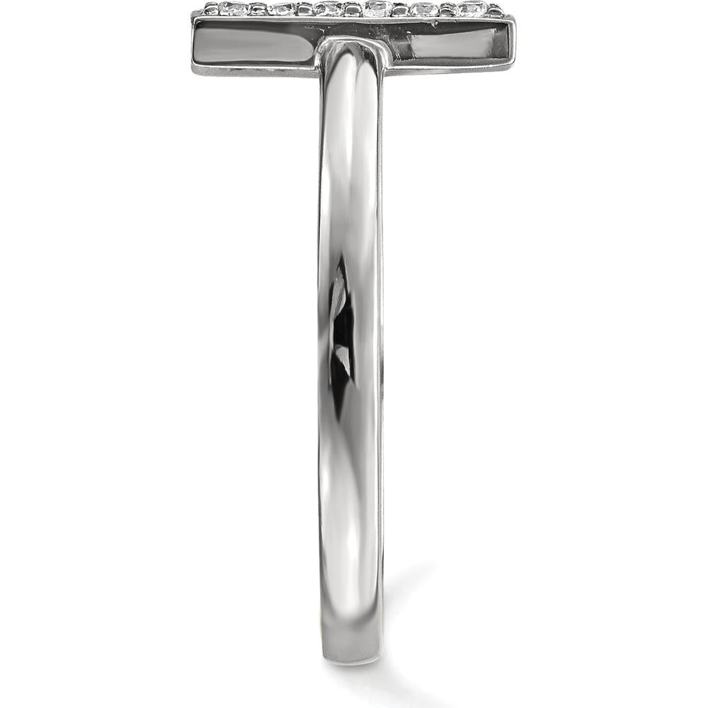 14K White Gold Diamond Double Bar Ring with 12 Round Diamonds - 0.096 Carat Total Diamond Weight by Oro Pregiato
