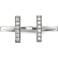 14K White Gold Diamond Double Bar Ring with 12 Round Diamonds - 0.096 Carat Total Diamond Weight by Oro Pregiato