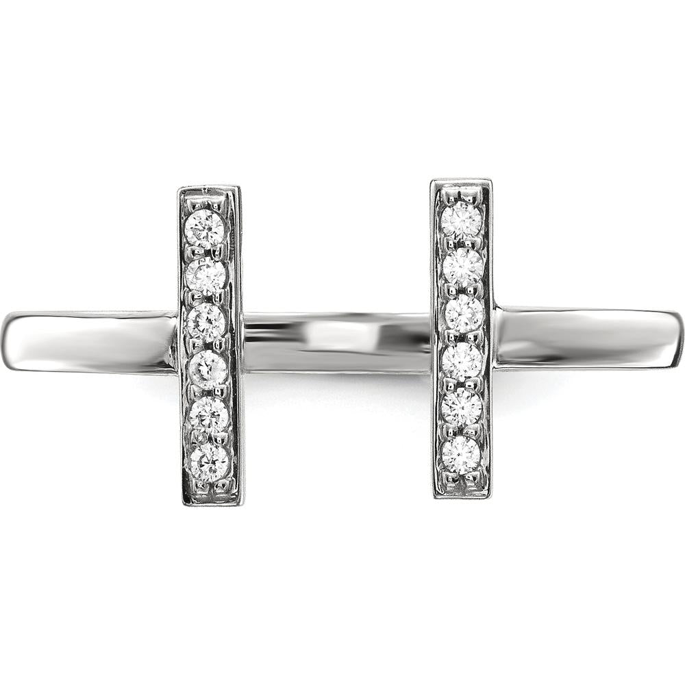 14K White Gold Diamond Double Bar Ring with 12 Round Diamonds - 0.096 Carat Total Diamond Weight by Oro Pregiato