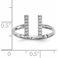 14K White Gold Diamond Double Bar Ring with 12 Round Diamonds - 0.096 Carat Total Diamond Weight by Oro Pregiato