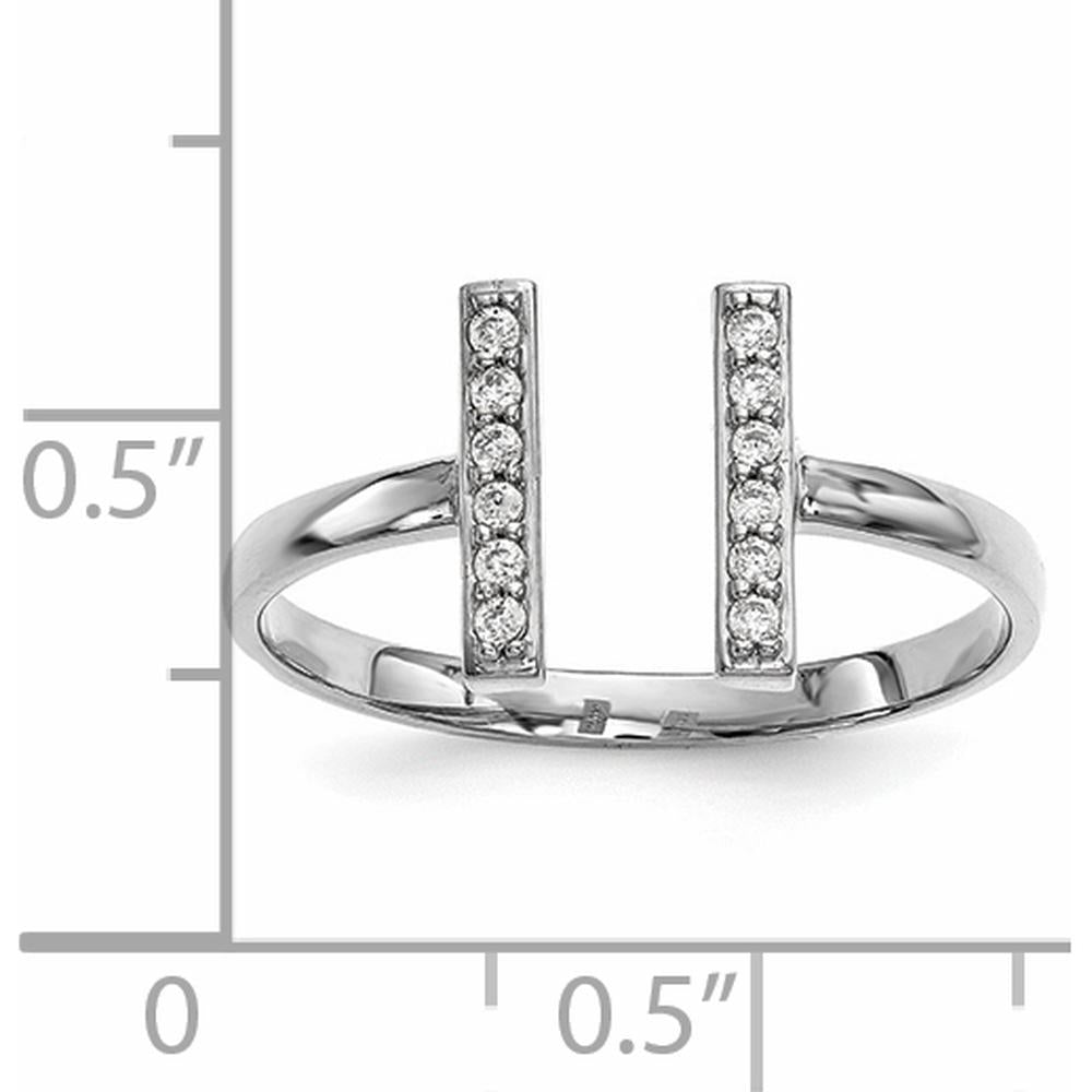 14K White Gold Diamond Double Bar Ring with 12 Round Diamonds - 0.096 Carat Total Diamond Weight by Oro Pregiato