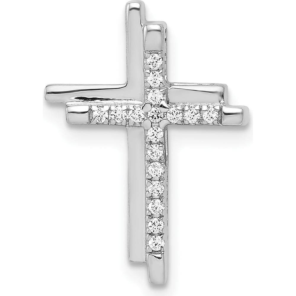 14K White Gold Diamond Double Cross Pendant Slide with 0.10 Carat Total Diamond Weight by Monteluci Fine Jewelry