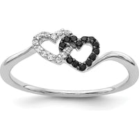 14K White Gold Diamond Double Heart Ring with Black and White Diamonds - 0.009 Carat Total Diamond Weight by 0