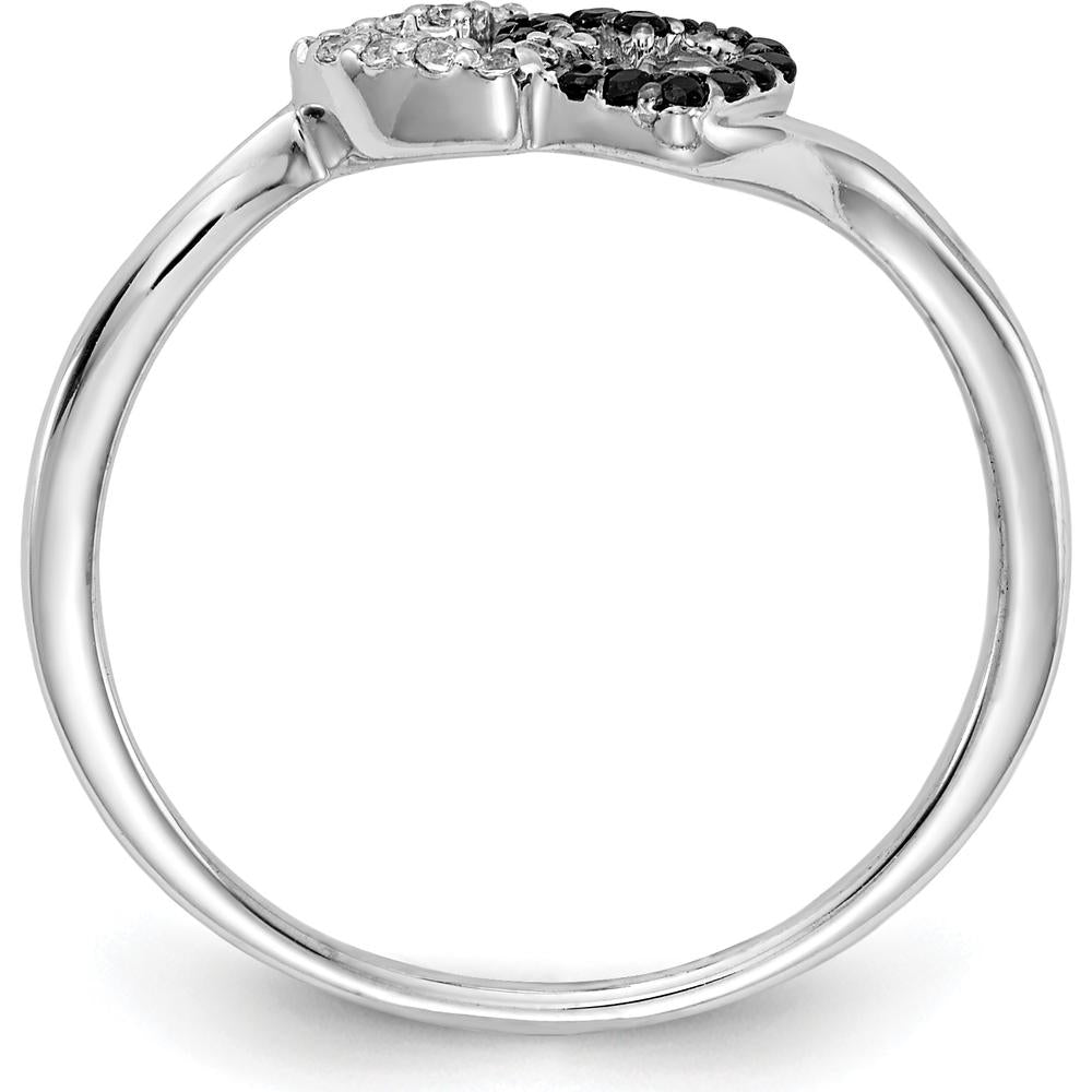 14K White Gold Diamond Double Heart Ring with Black and White Diamonds - 0.009 Carat Total Diamond Weight by 0