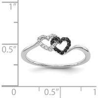 14K White Gold Diamond Double Heart Ring with Black and White Diamonds - 0.009 Carat Total Diamond Weight by 0