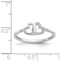 14K White Gold Diamond Double Heart Ring with Pave Round Diamonds - 0.033 Carat Total Diamond Weight by 0