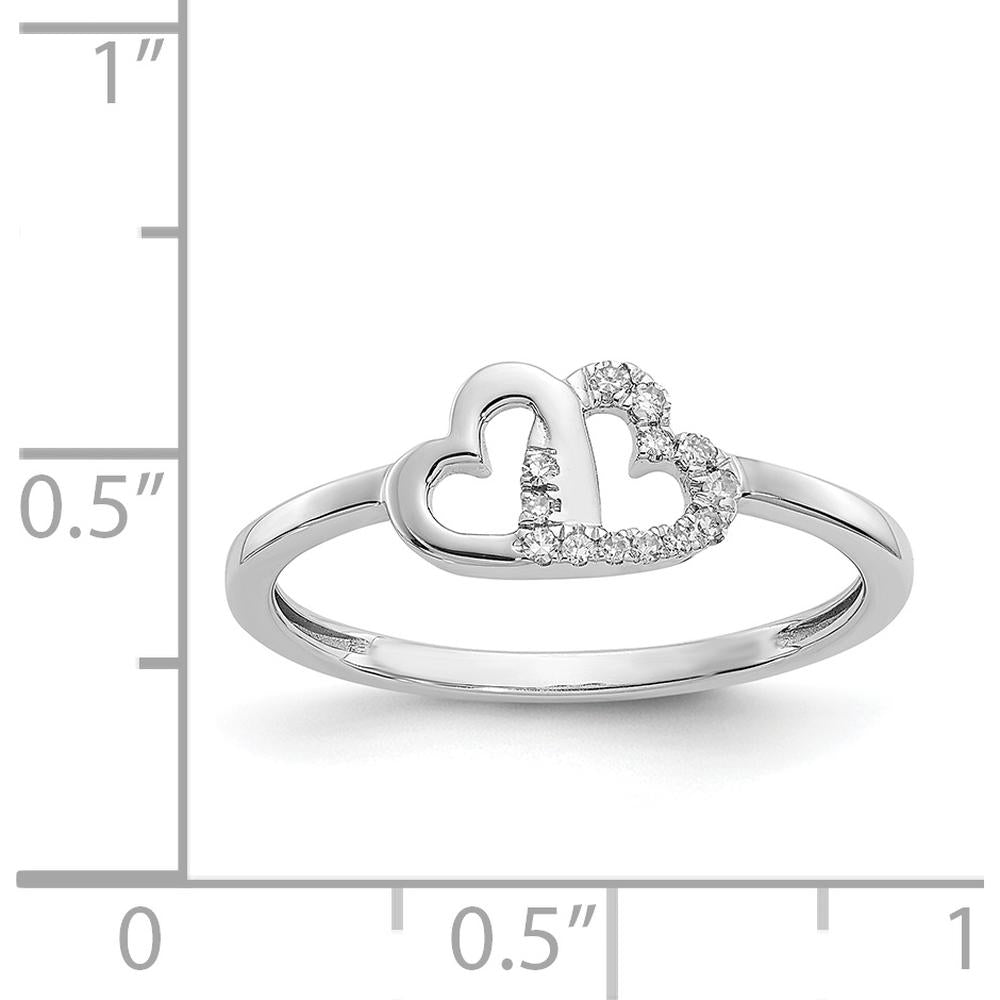 14K White Gold Diamond Double Heart Ring with Pave Round Diamonds - 0.033 Carat Total Diamond Weight by 0