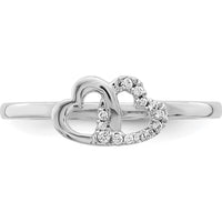 14K White Gold Diamond Double Heart Ring with Pave Round Diamonds - 0.033 Carat Total Diamond Weight by 0