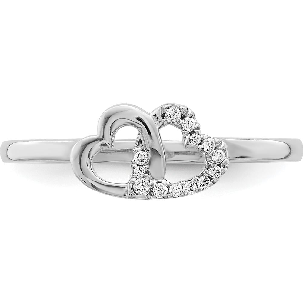 14K White Gold Diamond Double Heart Ring with Pave Round Diamonds - 0.033 Carat Total Diamond Weight by 0