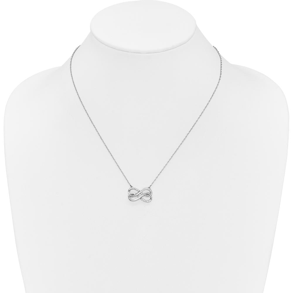 14K White Gold Diamond Double Infinity Necklace - 0.014 Carat Total Diamond Weight by Monteluci Fine Jewelry