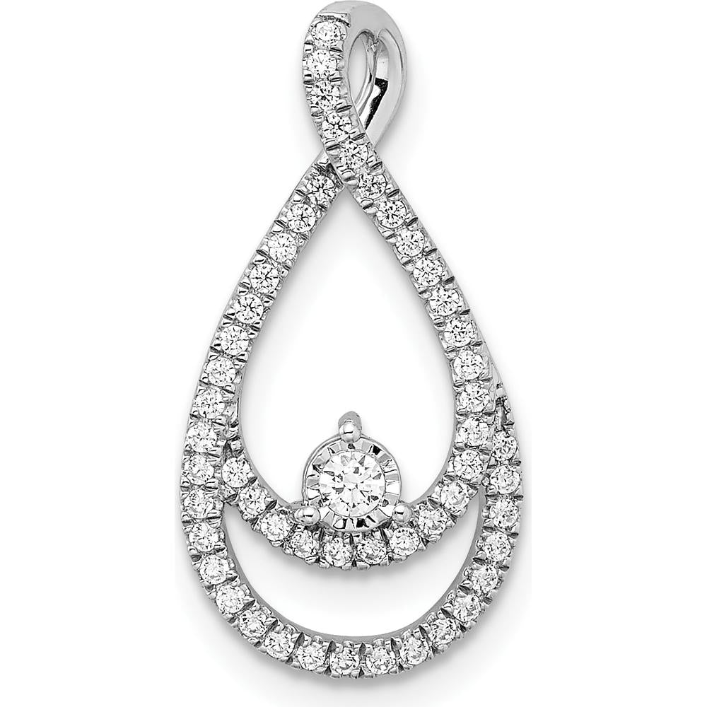 14K White Gold Diamond Double Teardrop Pendant Slide with Round Diamonds - 0.0382 Carat Total Diamond Weight by Oro Pregiato