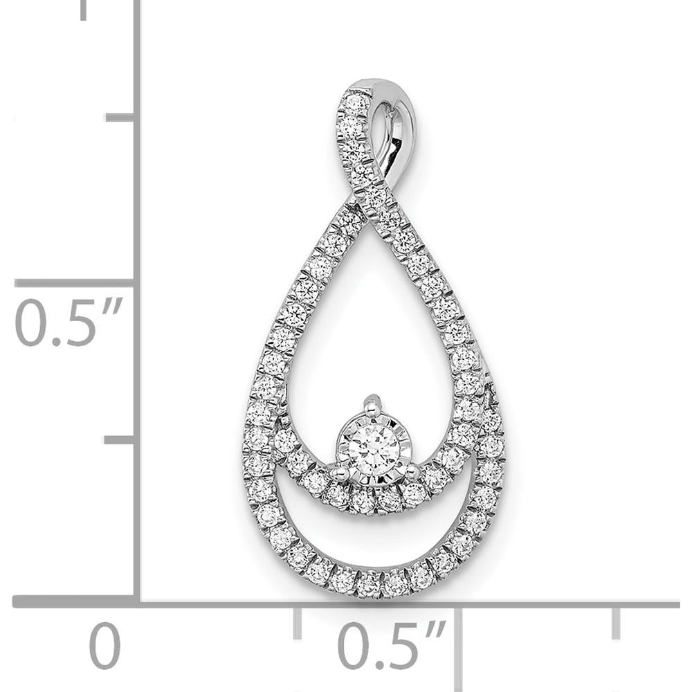 14K White Gold Diamond Double Teardrop Pendant Slide with Round Diamonds - 0.0382 Carat Total Diamond Weight by Oro Pregiato