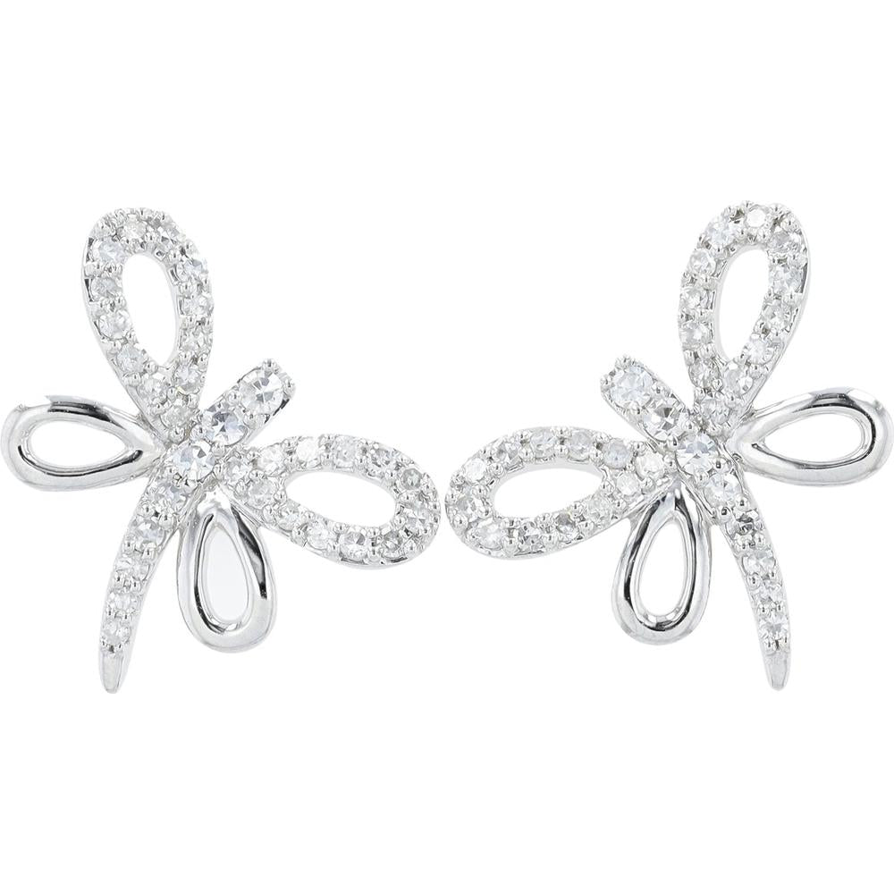 14K White Gold Diamond Dragonfly Earrings - 0.36 Carats Total Diamond Weight