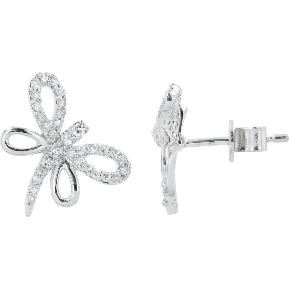 14K White Gold Diamond Dragonfly Earrings - 0.36 Carats Total Diamond Weight