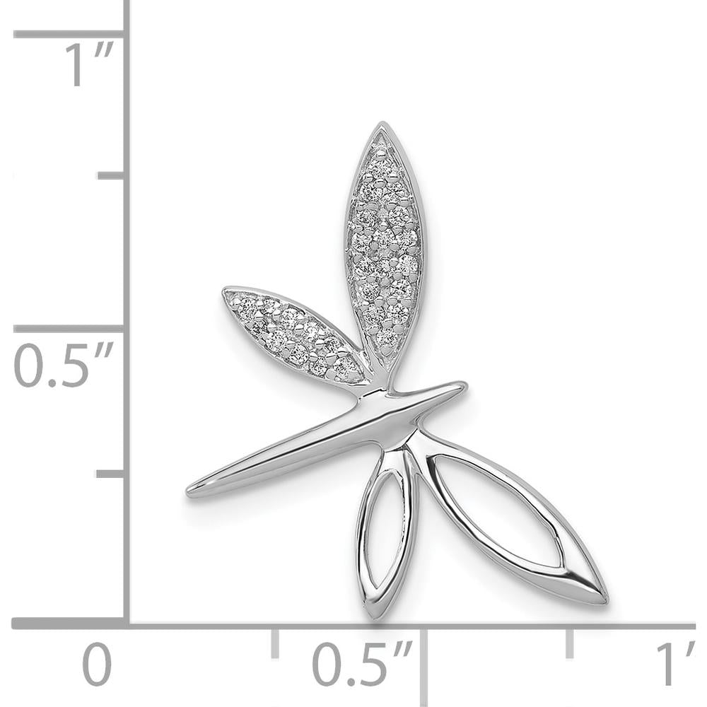 14K White Gold Diamond Dragonfly Pendant Slide with 26 Round Diamonds - 0.13 Carat Total Diamond Weight by Monteluci Fine Jewelry