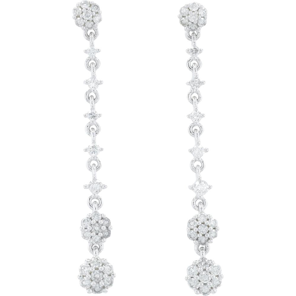 14K White Gold Diamond Drop Earrings - 0.50 Carat Total Diamond Weight