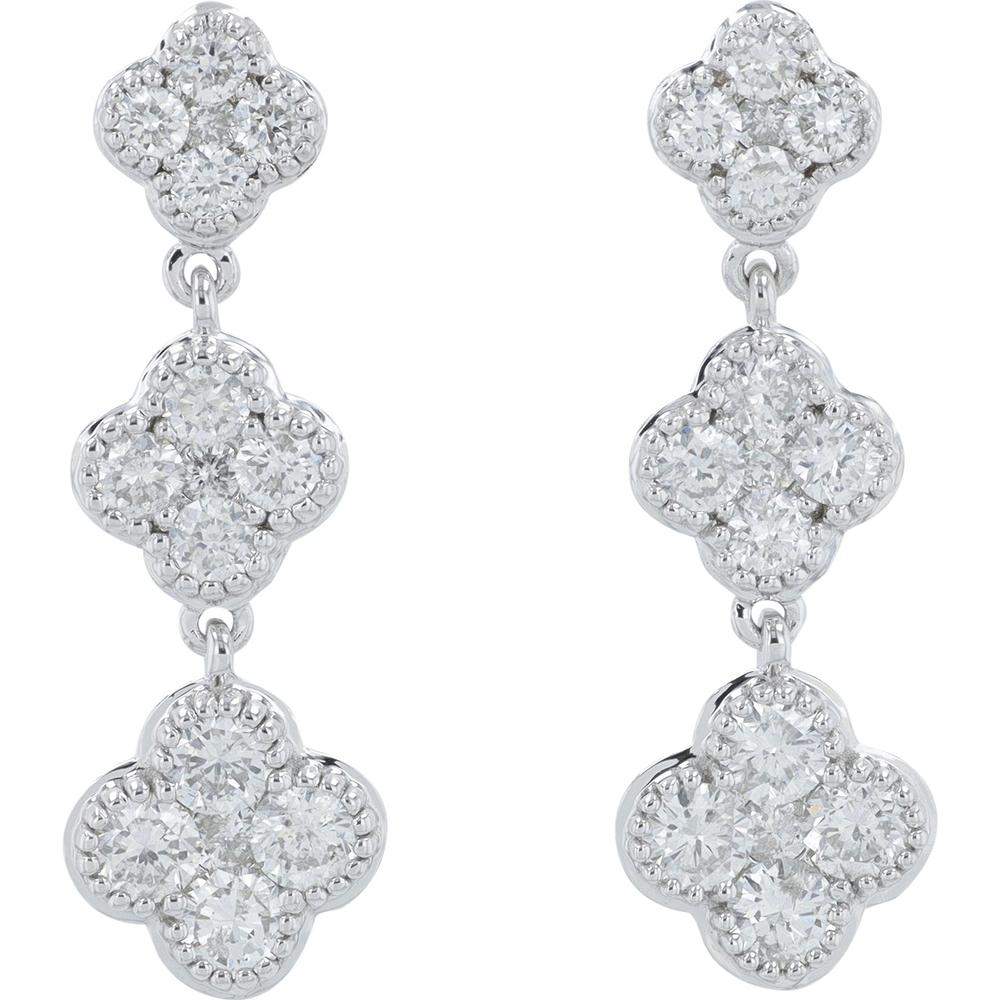 14K White Gold Diamond Drop Earrings - 1.07 Carat Total Diamond Weight