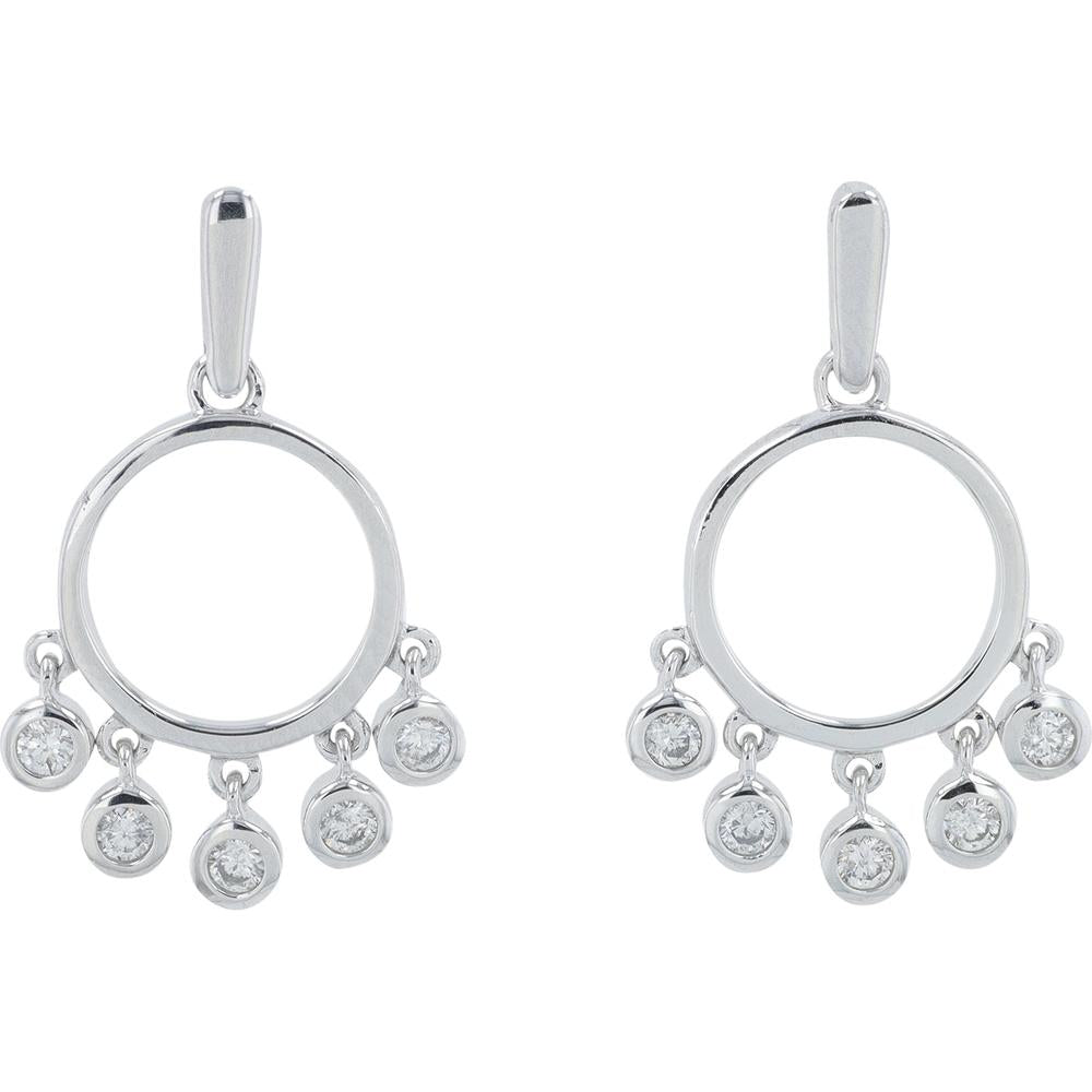 14K White Gold Diamond Drop Earrings with 0.21 Carat Total Diamond Weight
