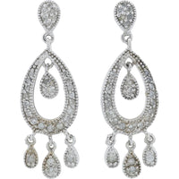 14K White Gold Diamond Drop Earrings with 0.33 Carat Total Weight Pear and Teardrop Accents