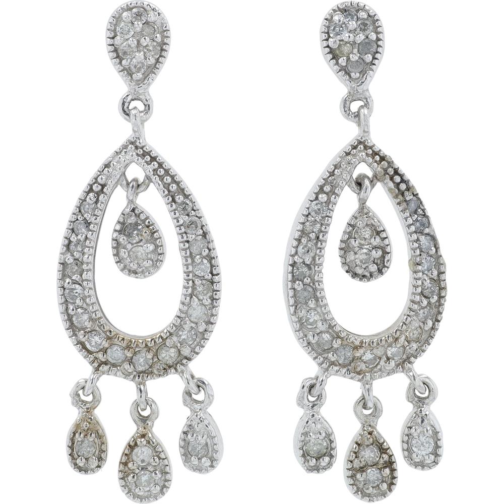 14K White Gold Diamond Drop Earrings with 0.33 Carat Total Weight Pear and Teardrop Accents