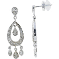 14K White Gold Diamond Drop Earrings with 0.33 Carat Total Weight Pear and Teardrop Accents